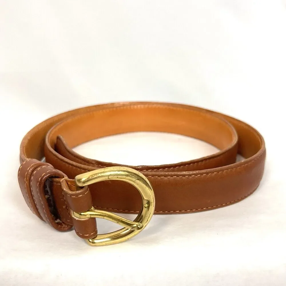 Coach Preppy Vtg. Y2K British Tan Leather Belt Large Brass Buckle USA Made 8400
